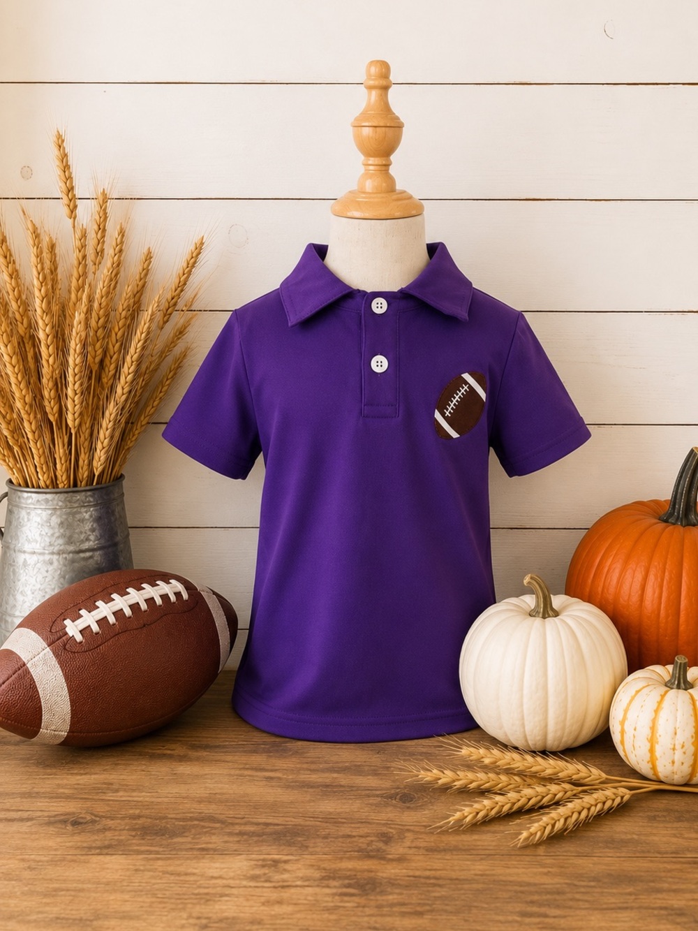 Abby & Evie Purple Football Appliqué Polo Shirt Preppy NWT Boys Unisex Size 3